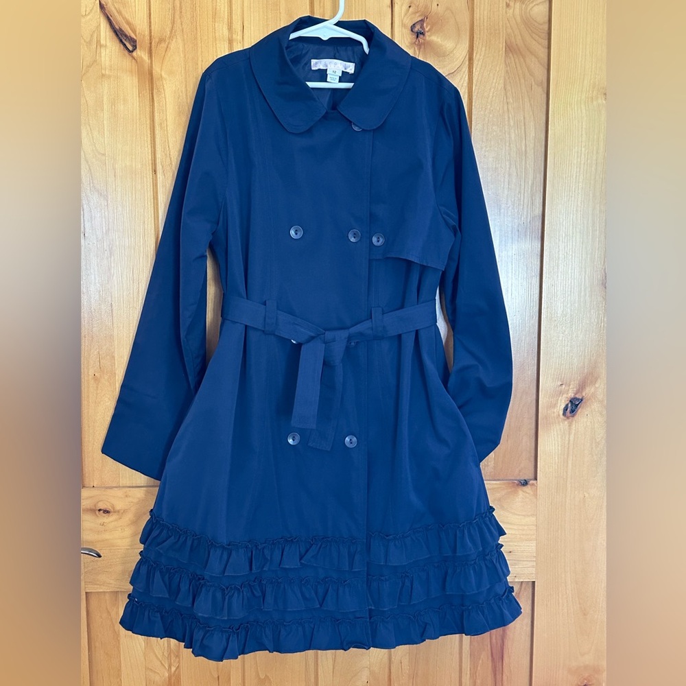 Biscotti Collezioni special occasion girls 12 navy double breasted rain coat